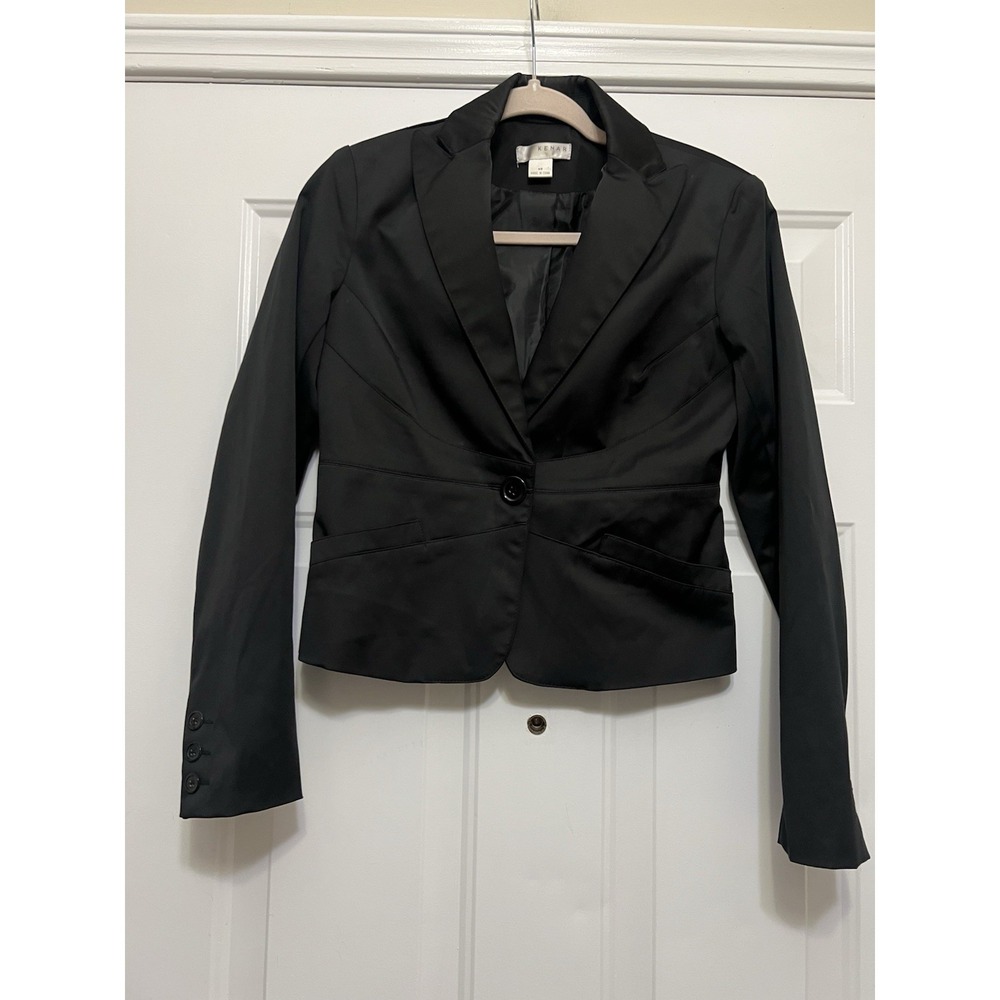 Kenar‎ Women's Black Crop Lined Jacket Size XS Blazer Career Work Office Wear